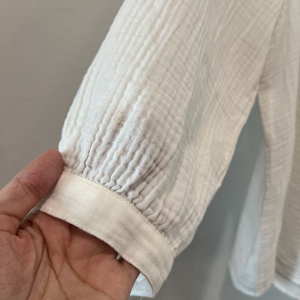 Madewell Lightspun Wide-Neck Cuffed-Sleeve Top White Small Peasant Coastal FF - Picture 5 of 11